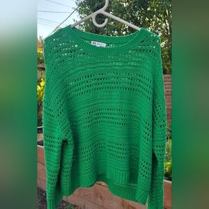 Boxy Women's Cotton Sweater, 100% Cotton, Like New, Kelly Green 2X
